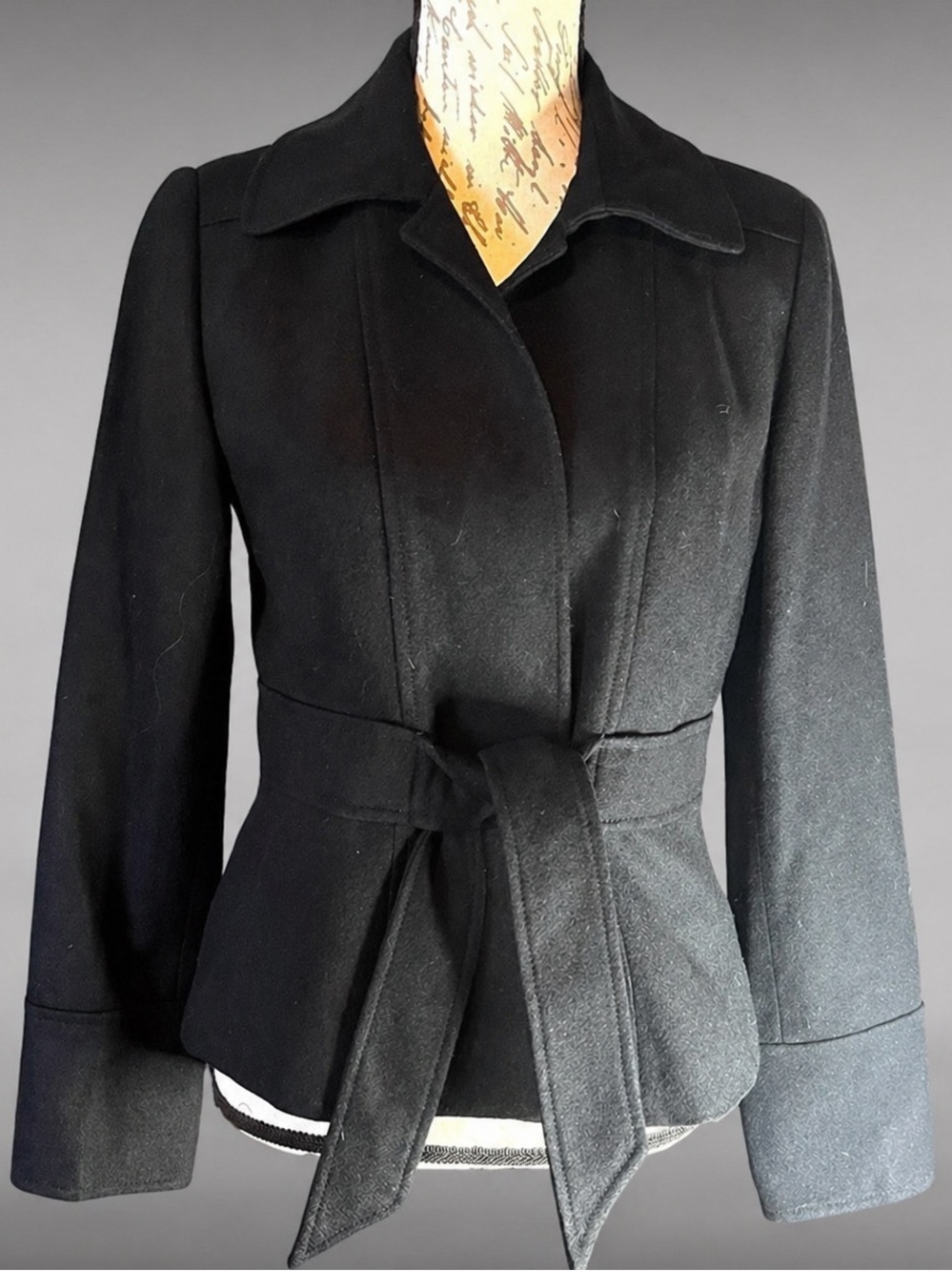J. Crew Robert Noble Scottish Wool Open Front Crest Blazer Self Tie Belt Black 6